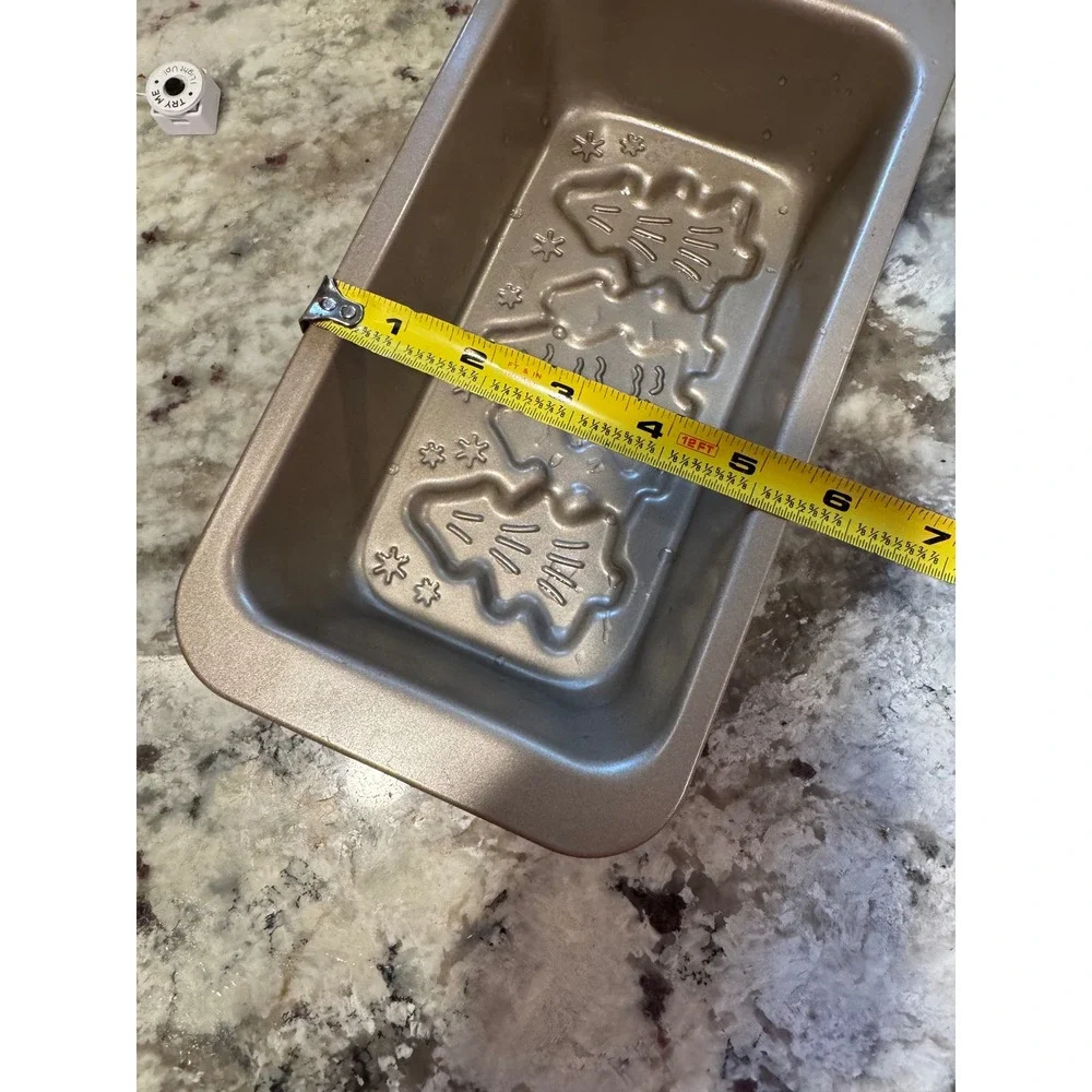 Champagne Gold Christmas Tree Snowflake Embossed Metal Loaf Pan 10x5 Holiday